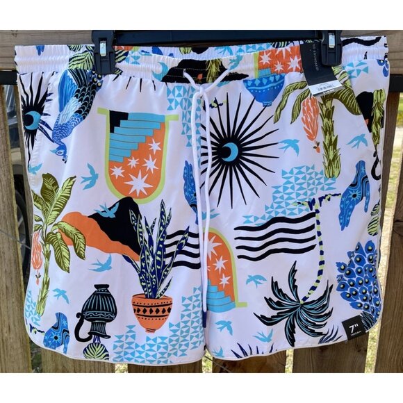 No Boundaries Mens XL 7" Inseam Recycled Polyester Tropical Print Swim Shorts - Picture 1 of 8